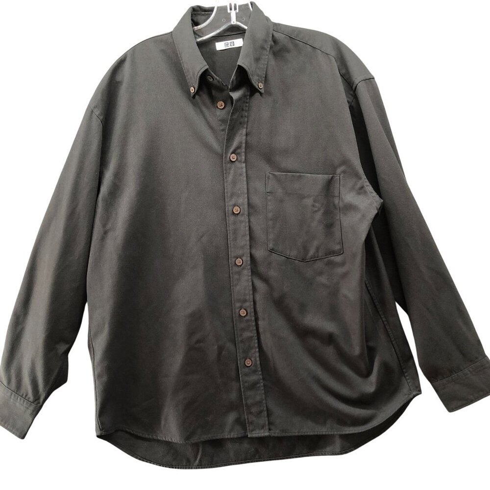 Uniqlo Twill Oversize Long Sleeve Shirt Mens S Dark Gray Overshirt Button Up